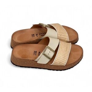 Birkenstock‎ Papillio Almina Natural White Leather Synthetic Wedge Sandal 38